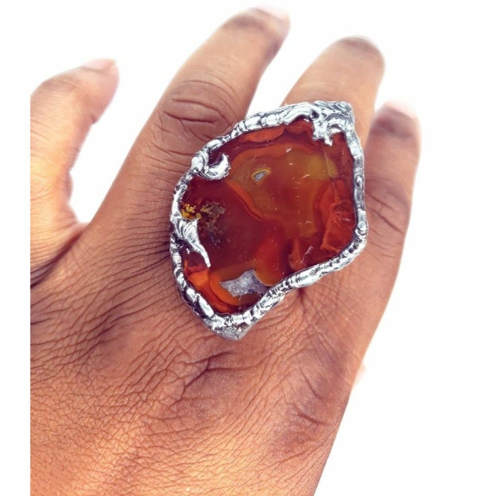 Red Agate Statement Ring - image 3